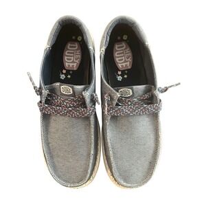 Hey Dude Wendy Funk Friendship Denim Blue Speckle Sole Slip On Shoes Women's 8